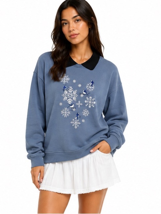 Northern Reflections Sweaters - Vintage Northern Reflections Blue Jay Snowflake Fleece Sweatshirt XL Winter Bird